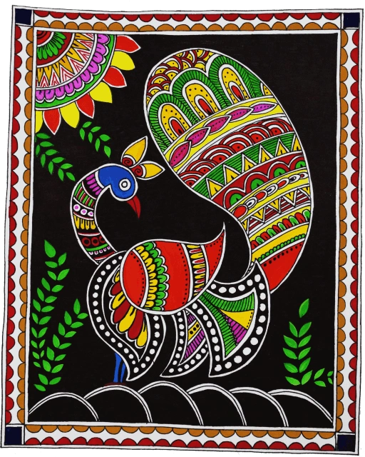 Peacock Black Base | Organica Belle | Madhubani Painting | Size : 34.29 ...