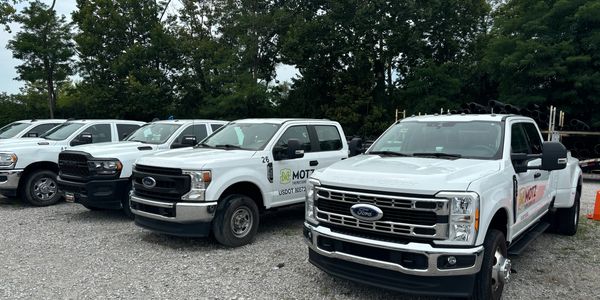 Group of sparking clean trucks after a professional fleet wash