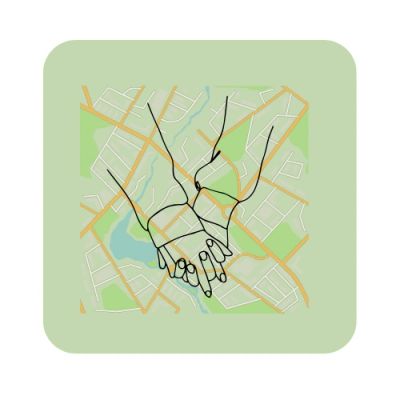 Deux mains entrelacées dessinées sur une carte.