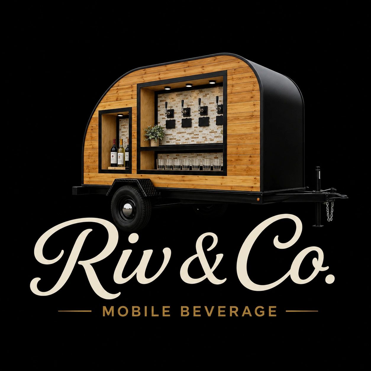 Mobile beverage trailer with four taps and wine bottle compartment