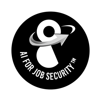 Logo with a stylized figure and arrow, text reads 'AI FOR JOB SECURITY™'.