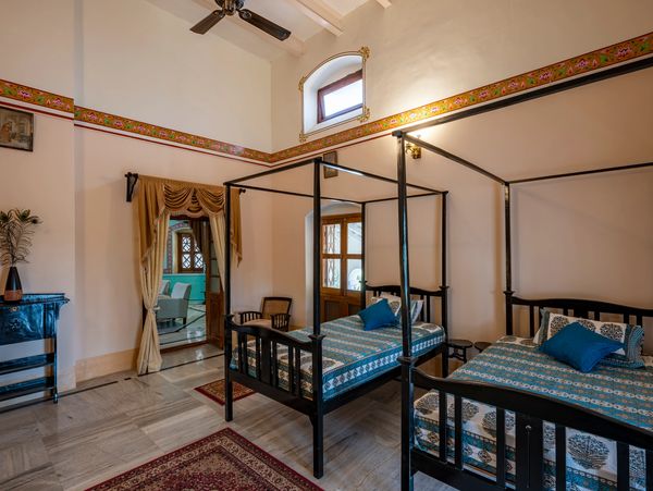 The Rani Sahiba Suite at Mohan Niwas Palace, Panna, is a historically rich, luxurious accommodation 