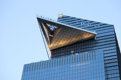 View of The Edge at Hudson Yards from West 33rd Street and 10th Avenue in NYC on 23 August 2021