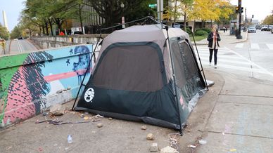 Homeless Tent along 22nd Street at Virginia Avenue, NW, Washington DC on Thursday, 9 November 2023 