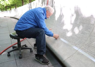 Engraving of Names at National Law Enforcement Officers Memorial in Washington DC on 27 April 2021