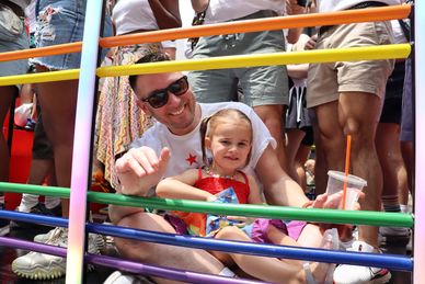 NYC LGBTQ Pride March along 5th Avenue at 14th Street in NYC on Sunday morning, 28 June 2026