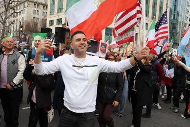 OIAC FREE IRAN MARCH along I at 16th Street, NW, Washington DC on Saturday afternoon, 7 March 2026