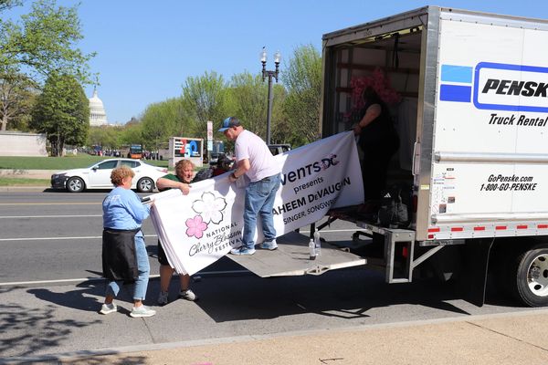 NATIONAL CHERRY BLOSSOM FESTIVAL PARADE Set-Up on the National Mall, NW, Washington DC on Friday, 10