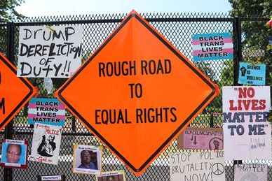 BLACK LIVES MATTER Plaza Memorial Fence at Lafayette Park in Washington DC on Saturday, 4 July 2020