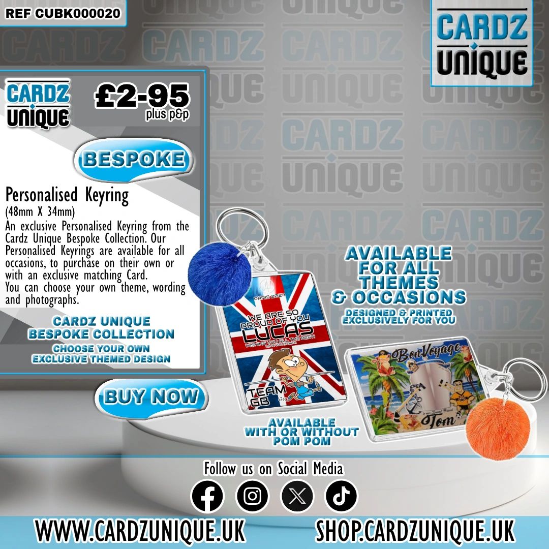 A Personalised Keyring from the Cardz Unique Bespoke Collection. 