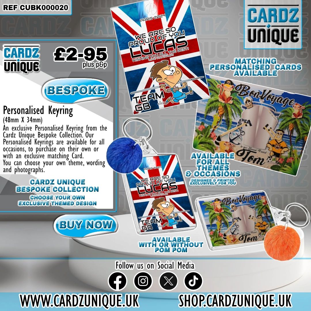 A Personalised Keyring from the Cardz Unique Bespoke Collection. 