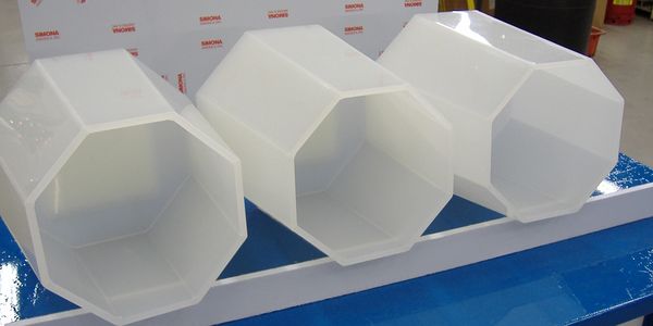 Fabricated plastic octogonal tanks. 