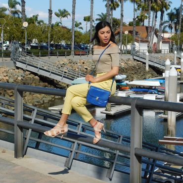 Embossed Blue Leather Vanna Handbag, Made in USA by 14th Rose.