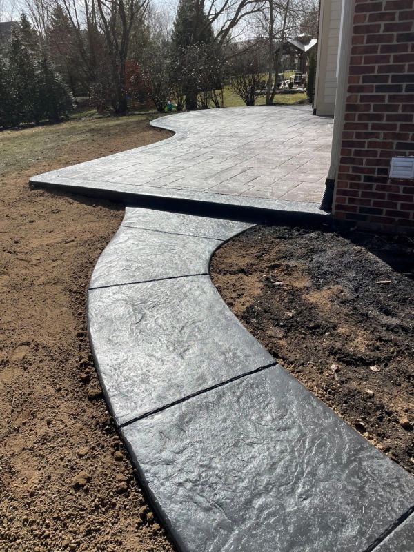 Stamped concrete walkway.