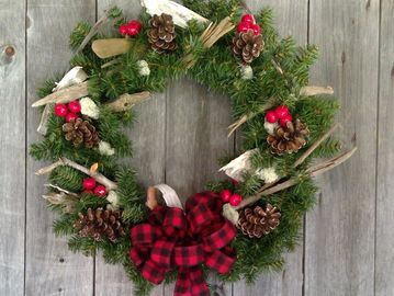 Christmas Wreath, Primitive Winter Wreath, Red and Green Plaid