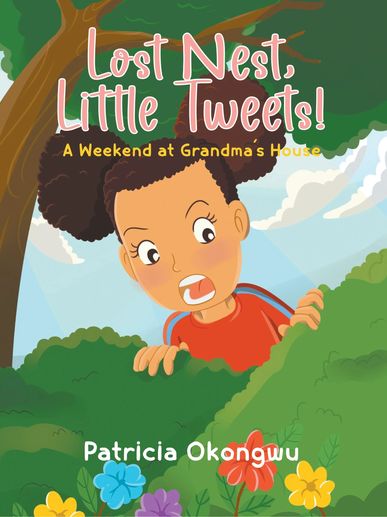 Girl peeking through bushes in a colorful children's book cover.