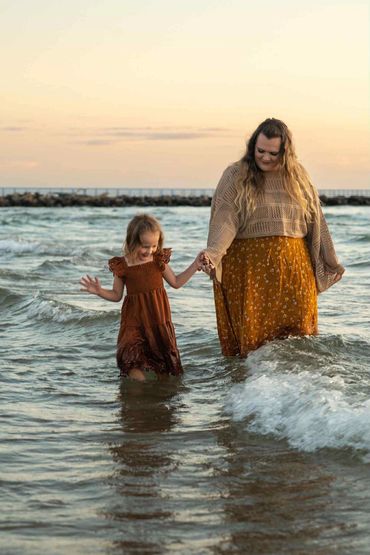 Portage point beach, onekama mi, Lake Michigan water, family photography in lake, LeGalley Photograp