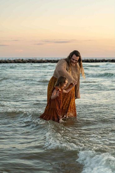Portage point beach, onekama mi, Lake Michigan water, family photography in lake, LeGalley Photograp