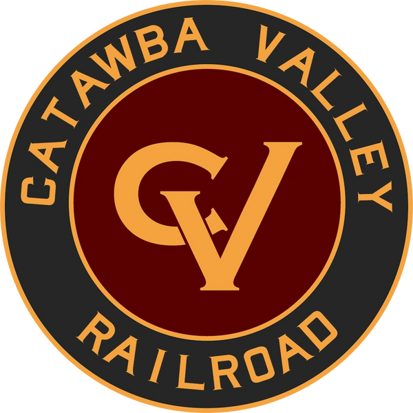 Catawba Valley Railroad circular logo with CV initials.