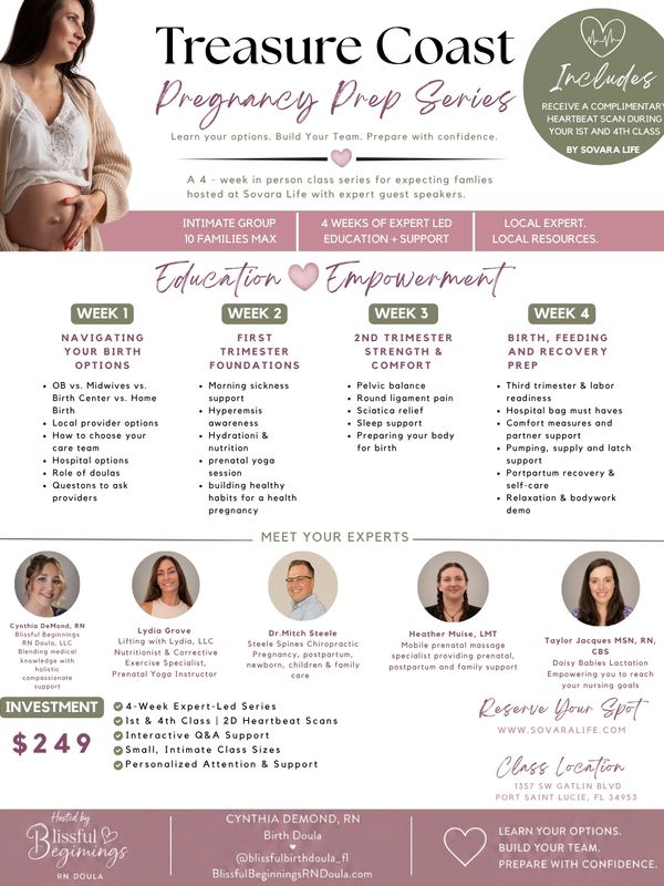 Pregnancy prep series offering education and support for expecting families over 4 weeks.