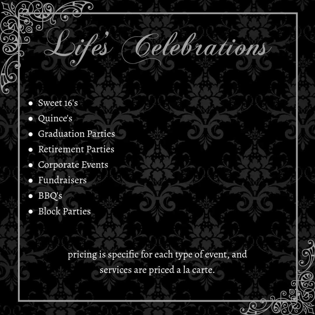 List of life celebration events with specific pricing.