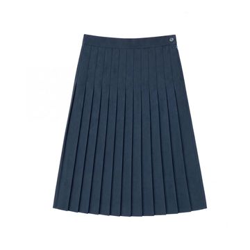 Navy blue pleated skirt.