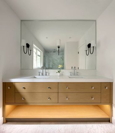 white oak natural oak whitewash oak slab doors bathroom vanity open shelf double vanity