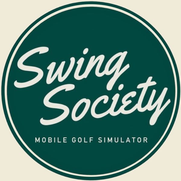 Logo of Swing Society mobile golf simulator in a circular design.