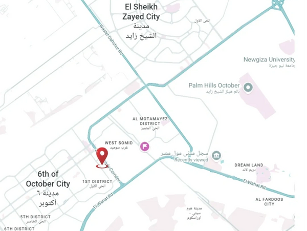 Map highlighting prime locations in West Cairo near 6th of October City.