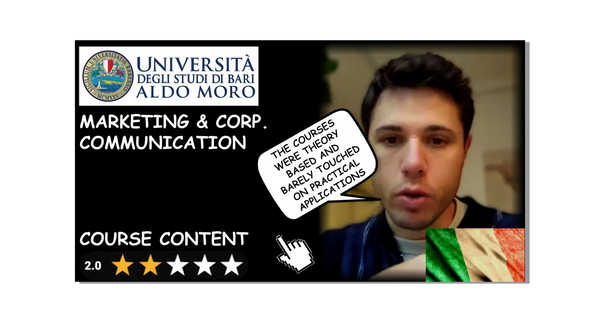 UNIVERSITY OF BARI ALDO MORO - REVIEWS AND RATINGS - MARKETING AND CORPORATE COMMUNICATION MAJOR -