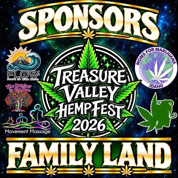 Treasure Valley HempFest 2026 sponsor logos with a hemp leaf and family theme.
