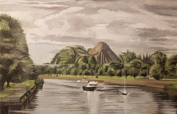 Oil painting of the Dumbarton rock