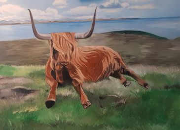 Highland Cow oil painting.