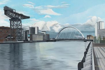 Oil painting of Clyde Arc, Squinty bridge Glasgow