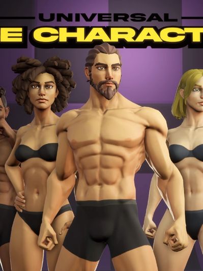 3D models of diverse universal base characters in black underwear.