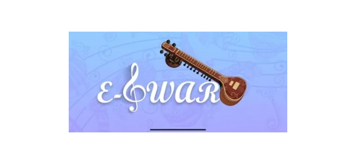 Image showing E-swar app name and image of Sitar instrument