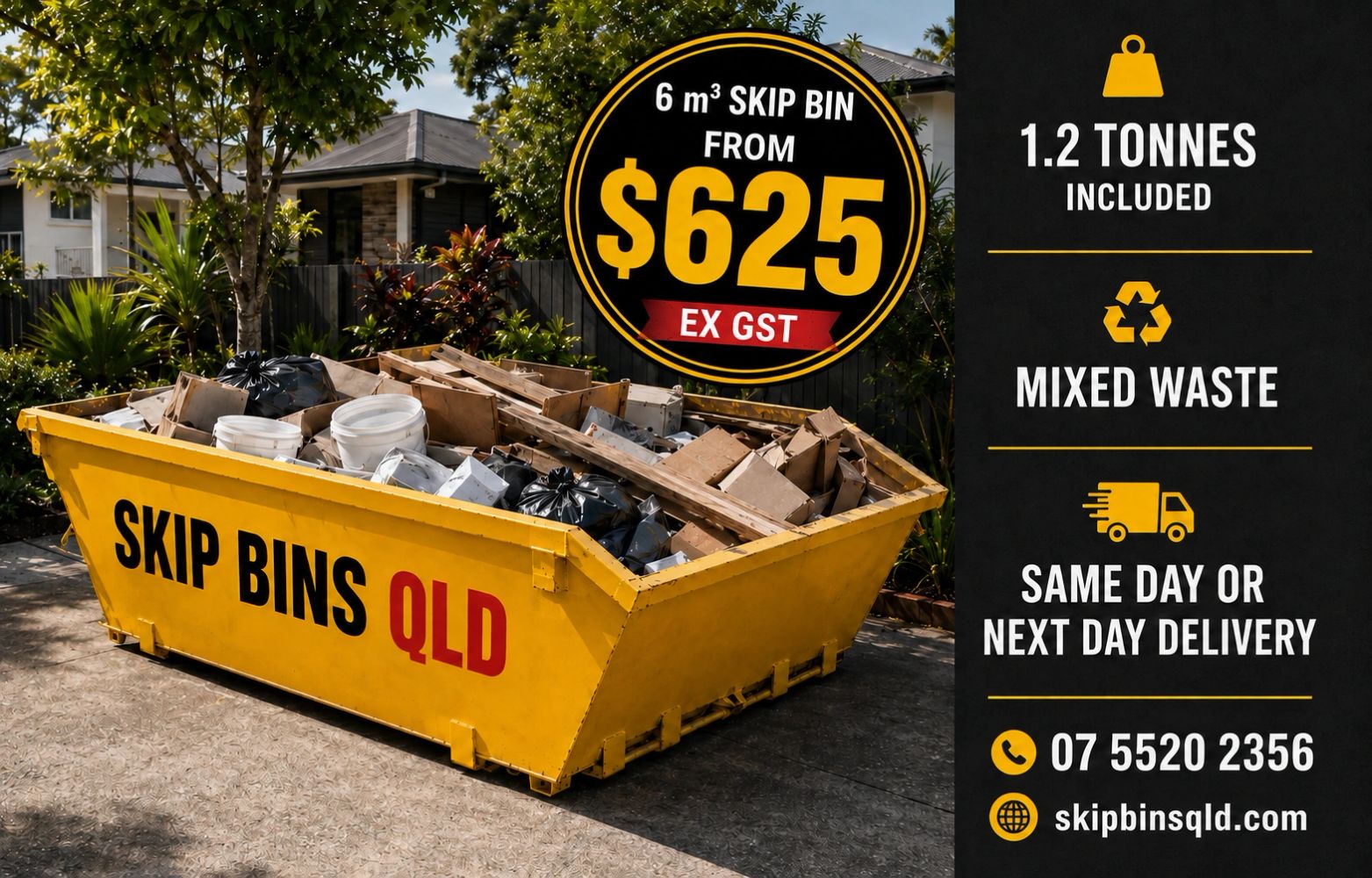 Brisbane skip bin service 3m3 skip cheap pricing