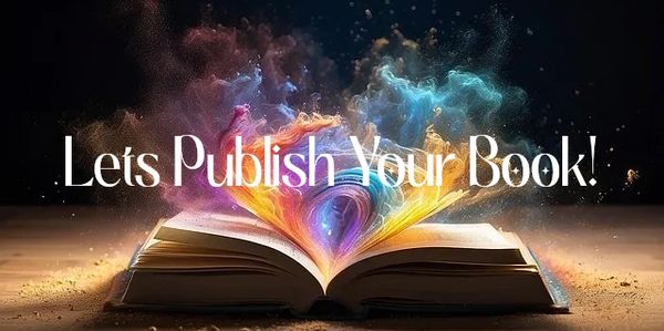 Lets publish your book banner with an open book.