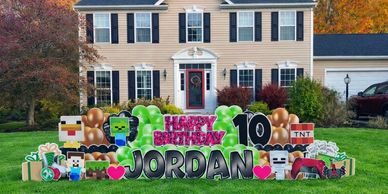 Colorful Minecraft-themed birthday yard sign for Jordan's 10th birthday.
