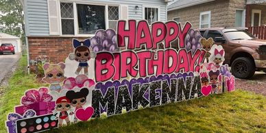 Colorful birthday sign with dolls and makeup theme for Makenna.