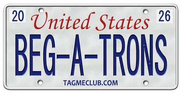Custom license plate reading 'BEG-A-TRONS' from the United States.