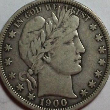 1900 Barber Silver Quarter Fine Condition Obverse or front side of the coin 90% silver