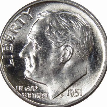1951 Roosevelt Silver Dime uncirculated junk 90% silver coin 