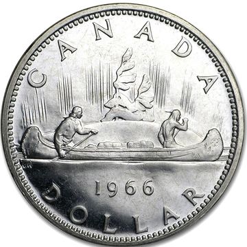 Canada Silver Dollar 1966 $1 face value but 80% silver coin Gem BU Condition obverse side of coin