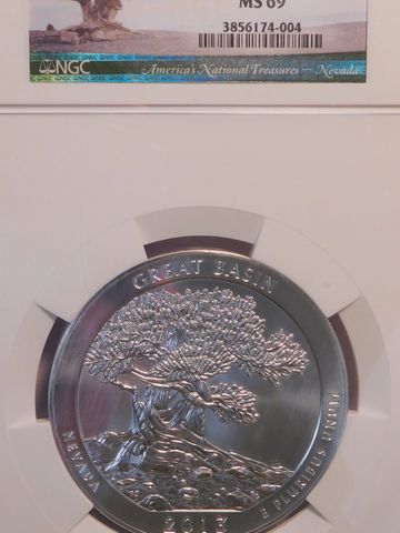 NGC ms69 5 oz ATB silver coin graded and slabbed