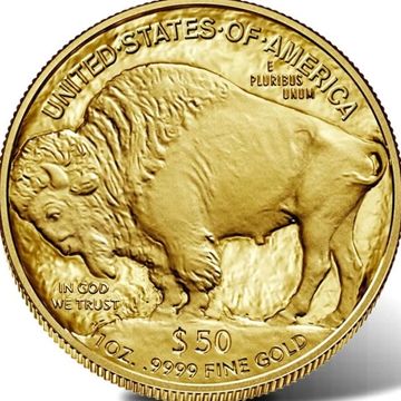 $50 American Gold Buffalo gold bullion coin 1 oz. fine gold showing reverse side Gem BU