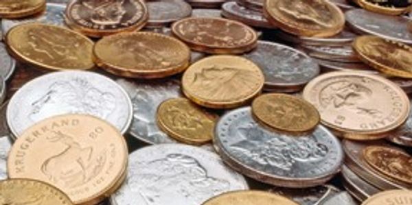 Various coins spread out.