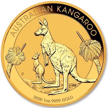 2020 1 oz. Gold Australia Kangaroo .9999 Pure gold coin showing obverse or front side of the coin