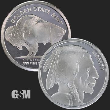 Silver coins featuring a buffalo and a Native American profile.