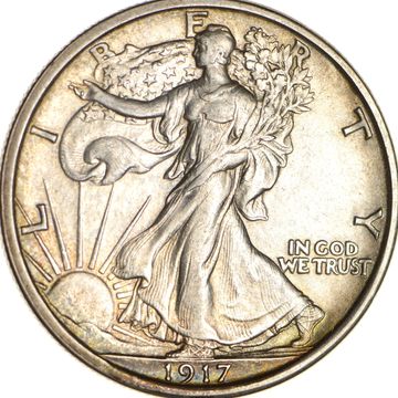 1917 Walking Liberty Silver Half Dollar circulated 90% silver coin